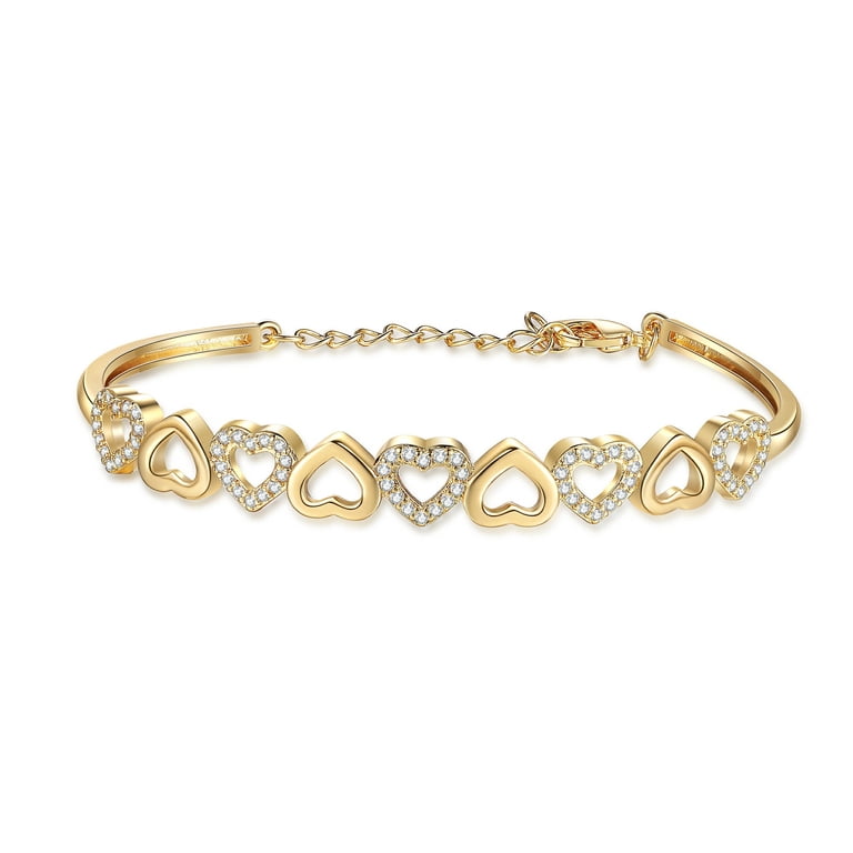 Amy & Annette Gold Heart Bangle Bracelet, Adjustable photo 6