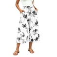 thumbnail image 4 of Atogsazn Womens Summer Floral Print Capris Casual Wide Leg Elastic Waist Cropped Pants Drawstring with Pocket Beach Beige M Fashion, 4 of 7
