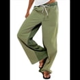 thumbnail image 3 of Pantalones de Rayas de Tiro Bajo para Mujer, Estilo Bohemio, con Cordón Ajustable y Pernera . Verde M, 3 of 10