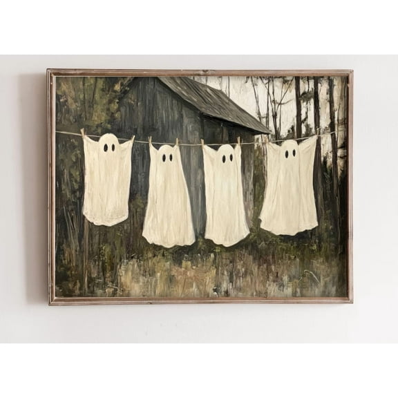 Ghost Laundry Vintage Style Poster Wall Decor Farmhouse Canvas Art Prints Painting Picture Artwork Home Laundry Room Halloween Decoration No Frame