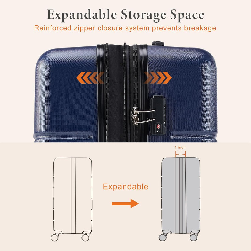 Sybels 24 Inch Carry On Luggage, Hard Shell Expandable Suitcase with TSA Lock and Double Spinner Wheels, Blue