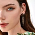 thumbnail image 3 of Round Circle Long Fringe Dangle Drop Earrings for Women Gold-Toned Vintage Birthstone Tassel Statement Charms Elegant Lightweight Birthday Holiday 50s 60s Jewelry, 3 of 12