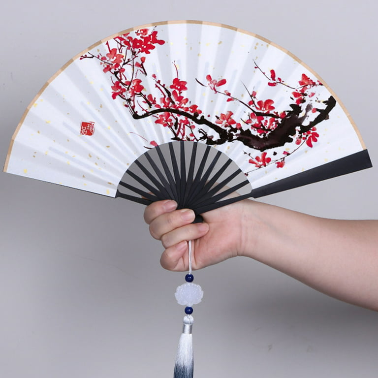 Farfi Folding Fan Elegant DIY Lightweight 5/6 Inches Chinese Style Hand Painting Blank Paper Fan Photography Prop (Black,6inch), Men's