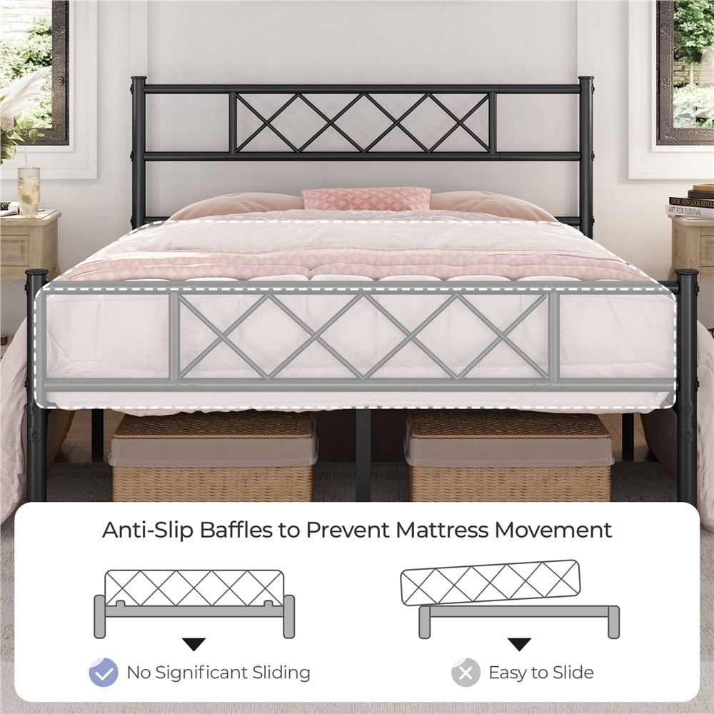 Yaheetech  Full Size Metal Platform Bed Frame with Headboard and Footboard, Black