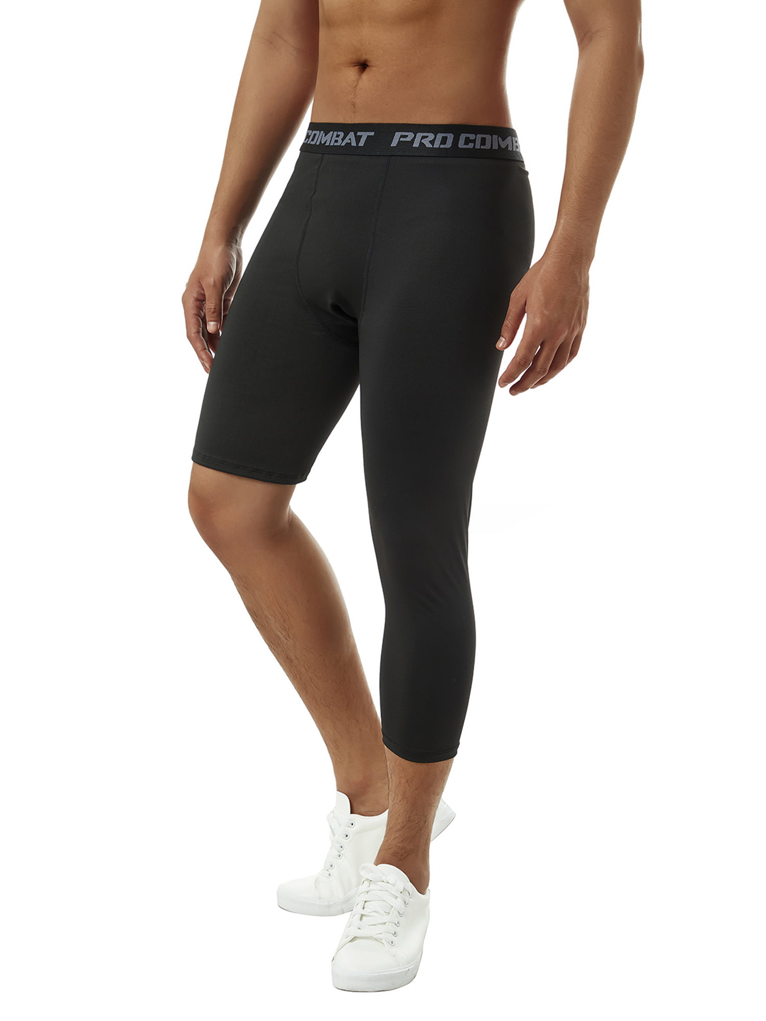 CenturyX Men One Leg Compression Pants 3/4 Capri Tights Athletic Basketball Leggings  Workout Base Layer Underwear White 2 XXXL 