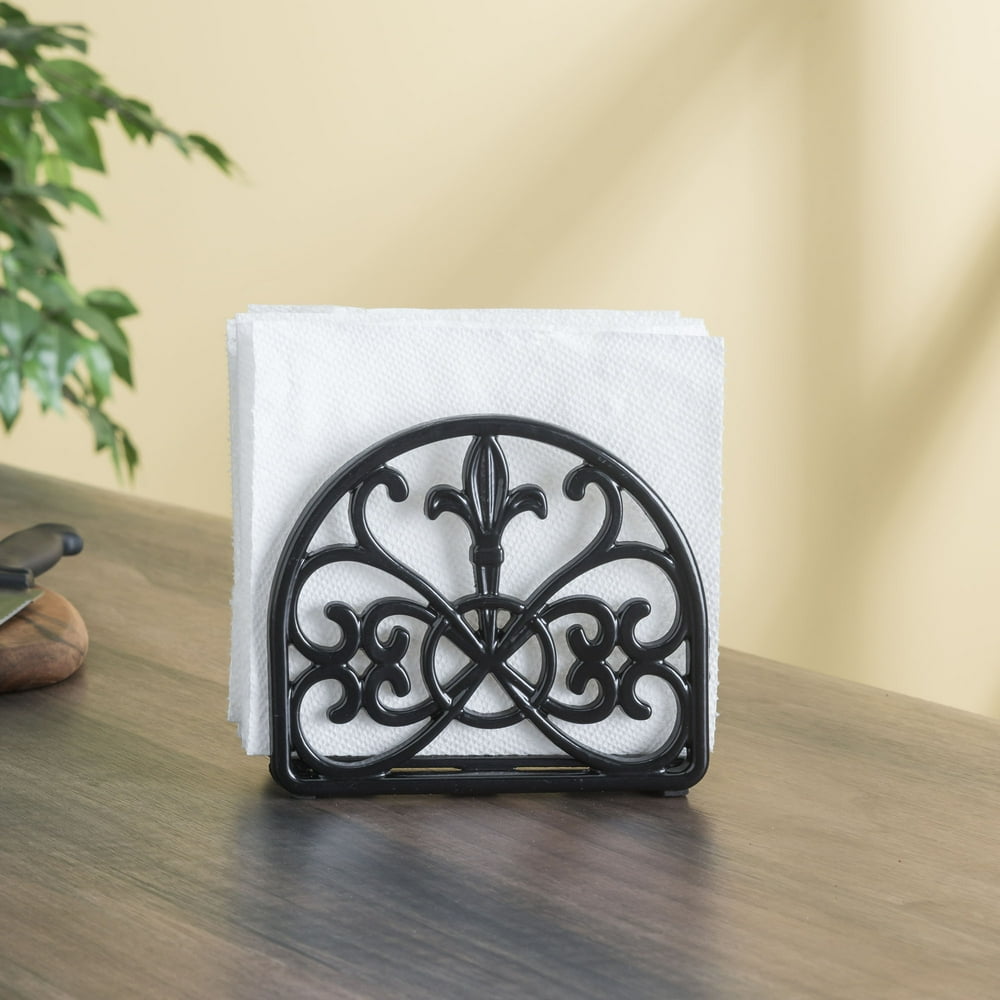 Cast Iron Fleur De Lis Napkin Holder, Black