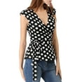 thumbnail image 3 of MODA NOVA Junior's V Neck Sleeveless Self Tie Wrap Front Dotted Top, 3 of 6