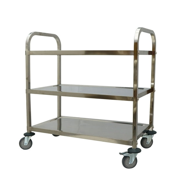 INTBUYING Chariot Utilitaire de Service pour Cuisine et Restaurant à 3 Tablettes, Diable, Acier Inoxydable