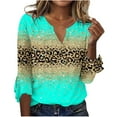thumbnail image 4 of Ichuanyi liquidación de moda femenina camiseta suelta 3/4 manga blusa v cuello tops casuales ICHUANYI WER202308243375, 4 of 6