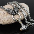 thumbnail image 4 of Collares de acero inoxidable con cabeza de lobo para hombre, colgante de martillo nórdico Mjolnir, cadena de rey escandinavo, joyería vikinga, 70 cm, acero, 4 of 5