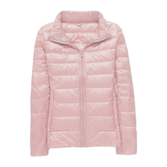 Hontri Petite Women's Down Jackets & Parkas on Sales, Women's Casual Solid Color Light Down Jacket White Duck Down Collar Down Jacket Pink,White,Wine