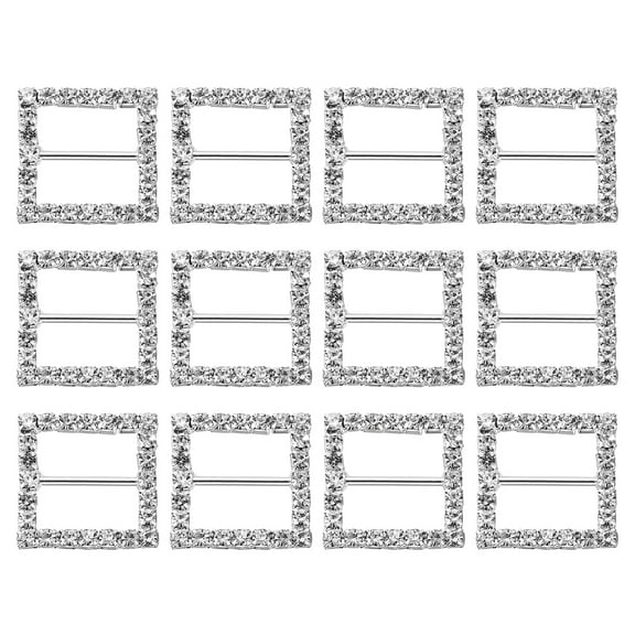 Uxcell Square Rhinestone Ribbon Buckle, 12Pcs 21mm Copper Rhinestone Crystal Ribbon Buckle for DIY Craft, Silver White