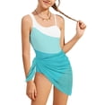 thumbnail image 2 of Zylarhe Girls Swimsuit Girls One Shoulder Cutout Swimsuit with Mesh Cover Up Color Block Bathing Suit Mint Green 7-8 Years, 2 of 4