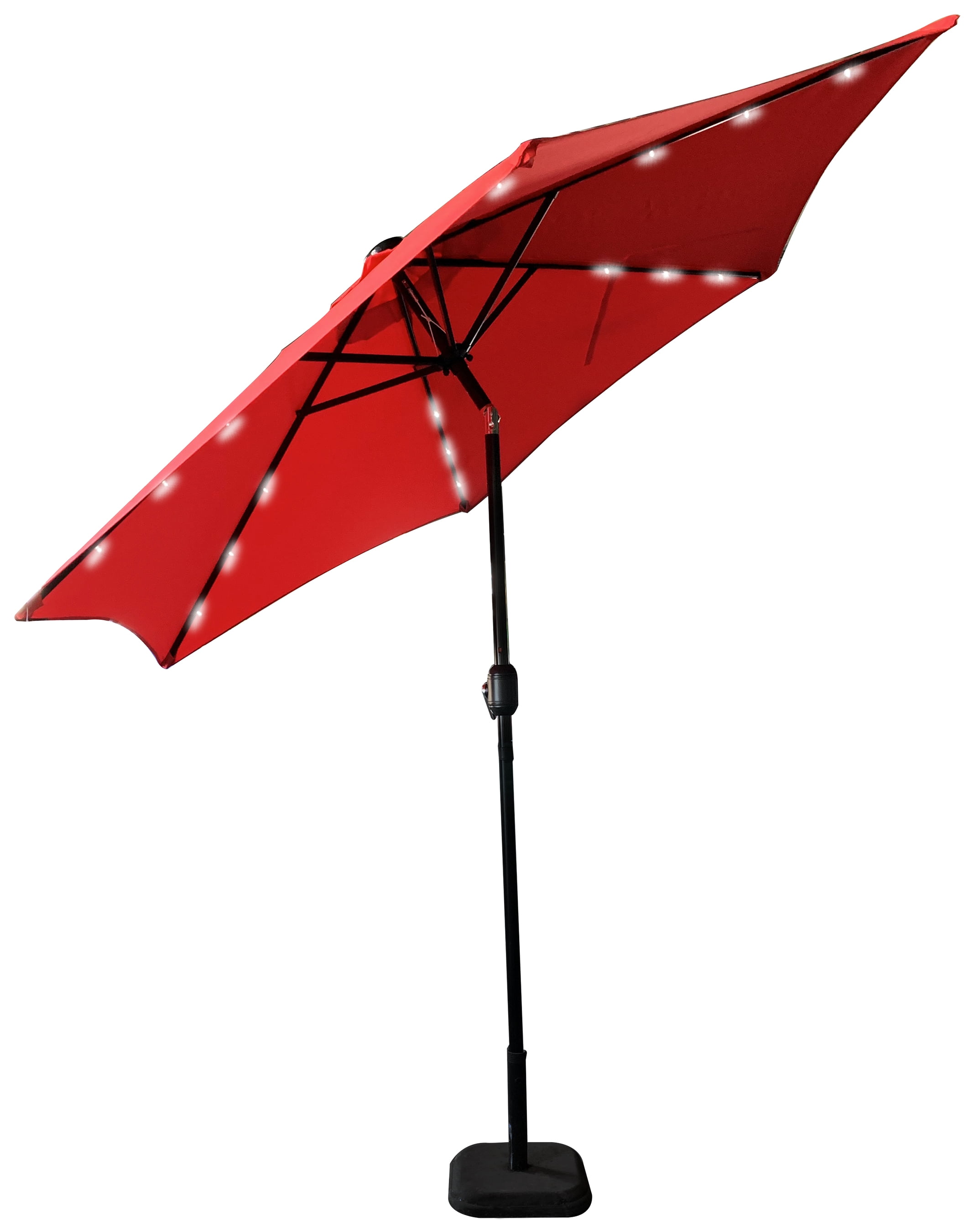 Leigh Country TX 94128 Red 9 Ft Diameter Adjustable Height Solar Powered LED Patio Umbrella