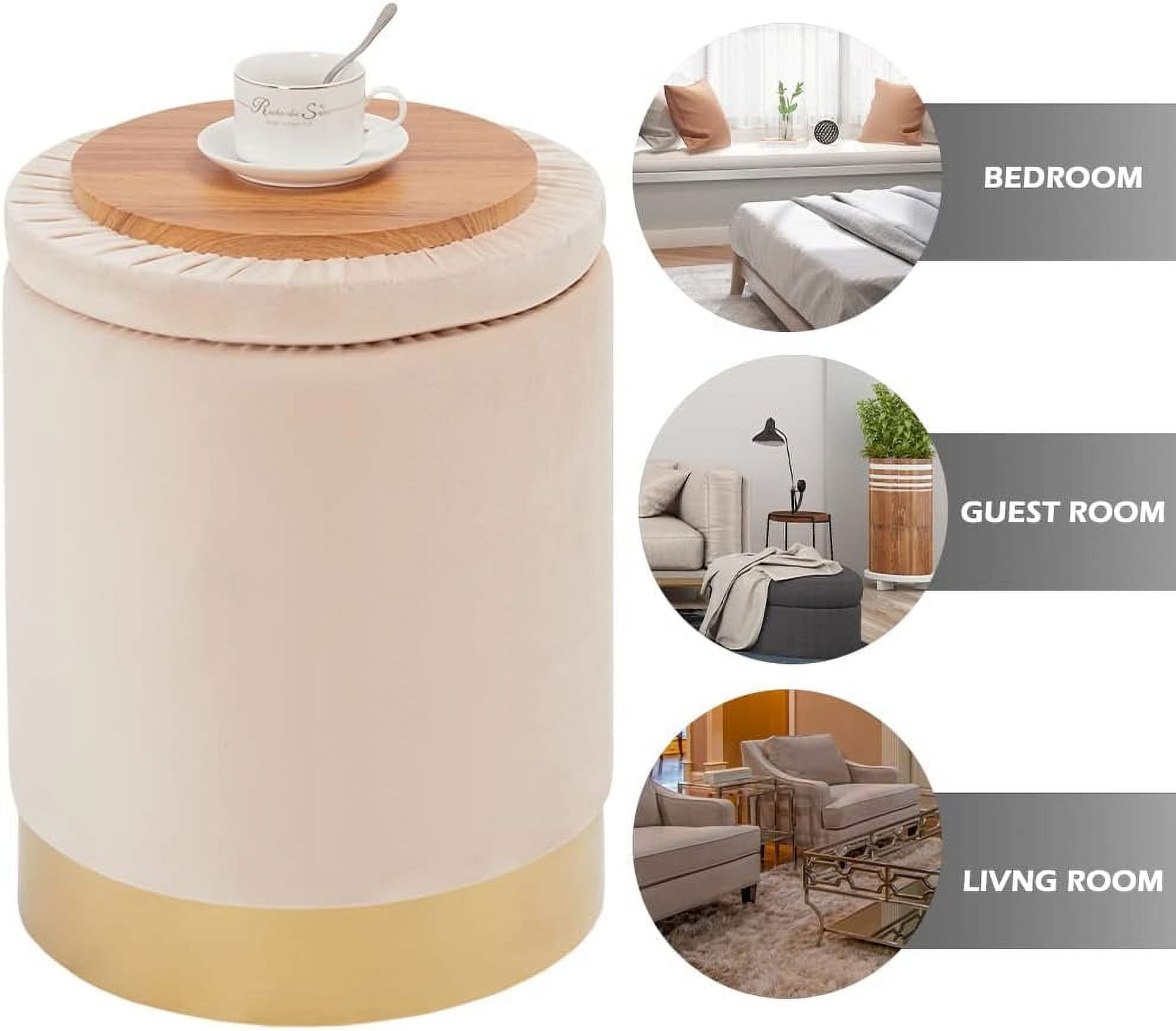 Mxfurhawa Velvet Storage Ottoman Multipurpose Footrest Stool for Living Room & Bedroom(Champagne)