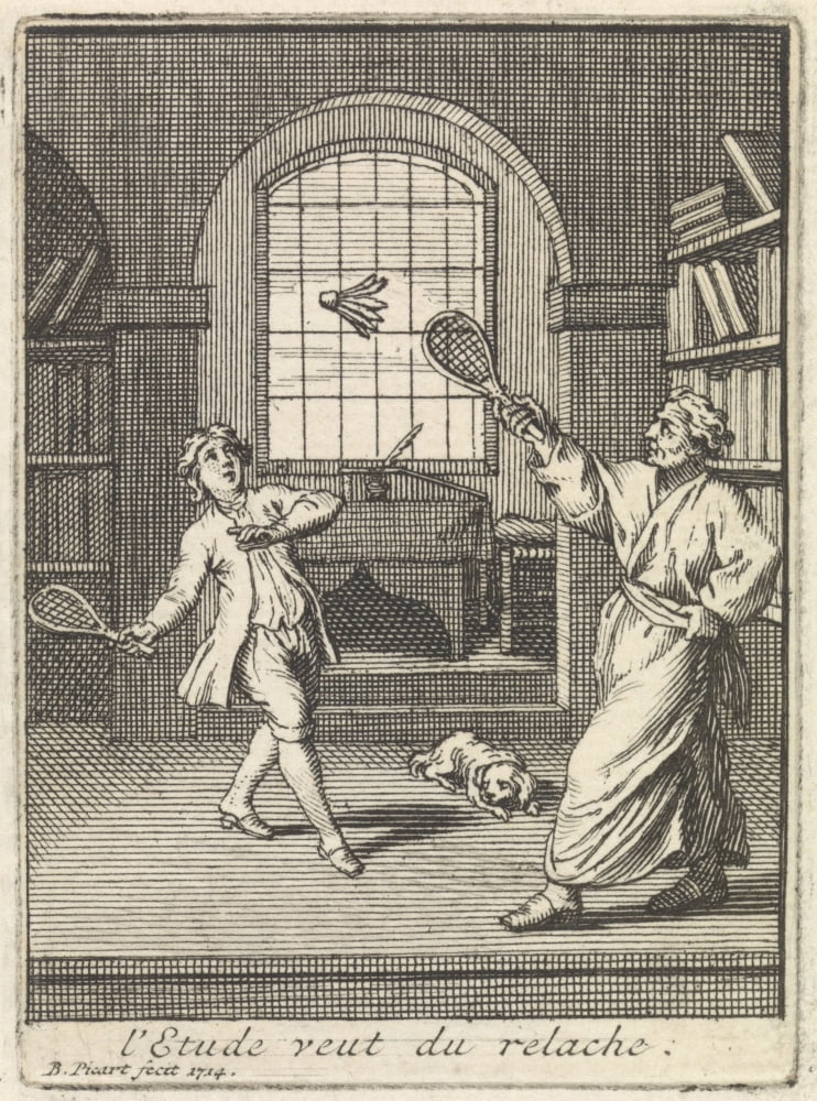 A Teacher Plays Badminton With His Pupil Canvas Art - (24 x 36)