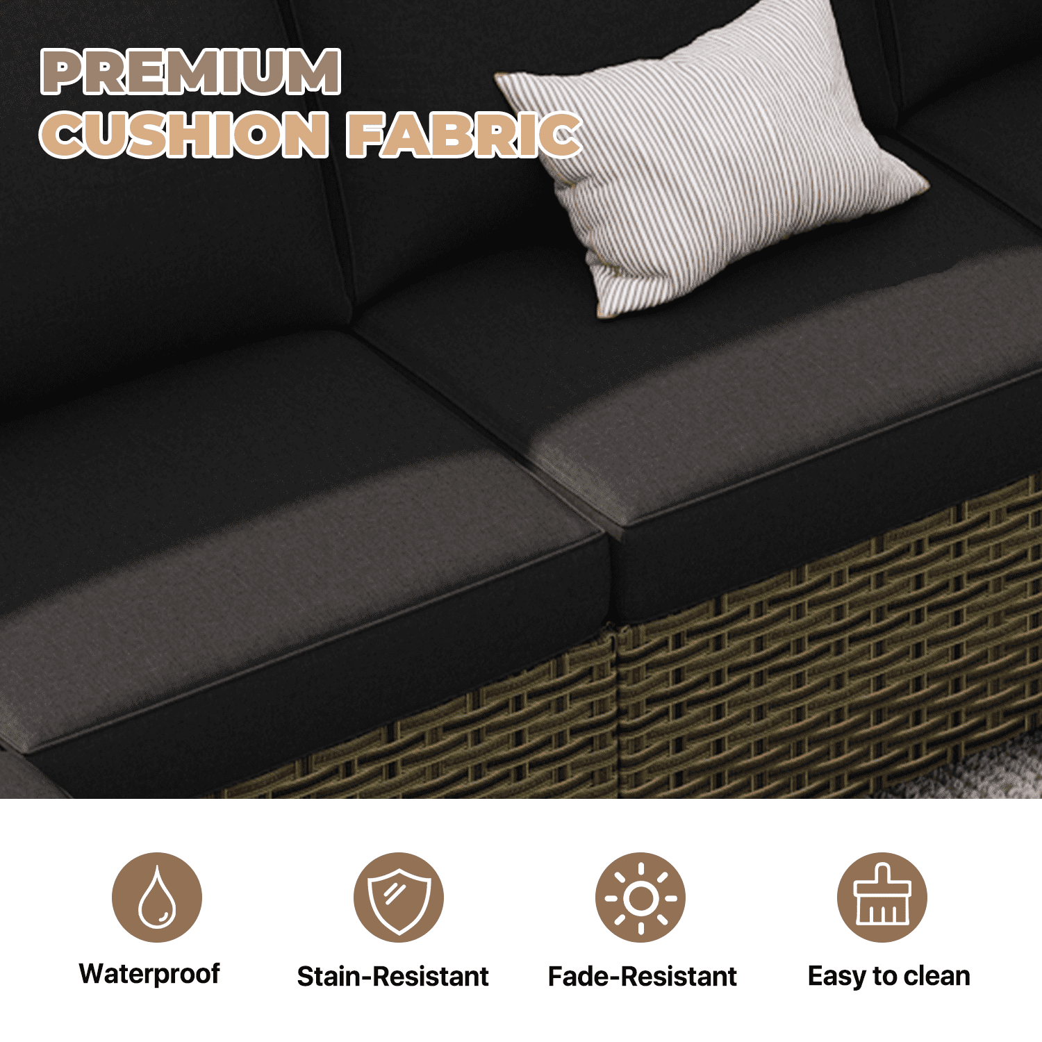 BaPiPro 6-Piece Outdoor Rattan Modular Sectional Sofa Set with High Resilience Black Cushions and Easy-Clean Tempered Glass Coffee Table, Flexible Configuration for Garden, Backyard & Patio