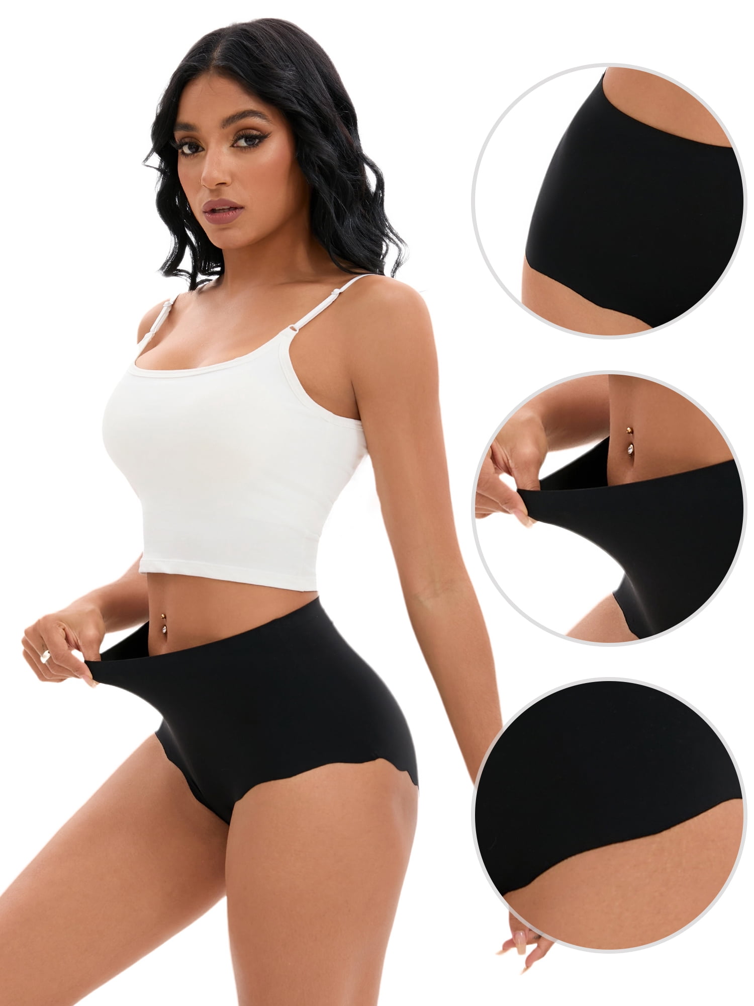 Unique Bargains Women's Comfort Full-Coverage Panties Wave Trim No Trace Briefs M Black