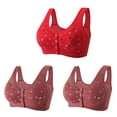 thumbnail image 2 of Crunowin Women's Front Closure Bra 3 Pack, Plus Size Push Up Breathable Lingerie Wire Free Comfort Everyday Underwear Red L, 2 of 9