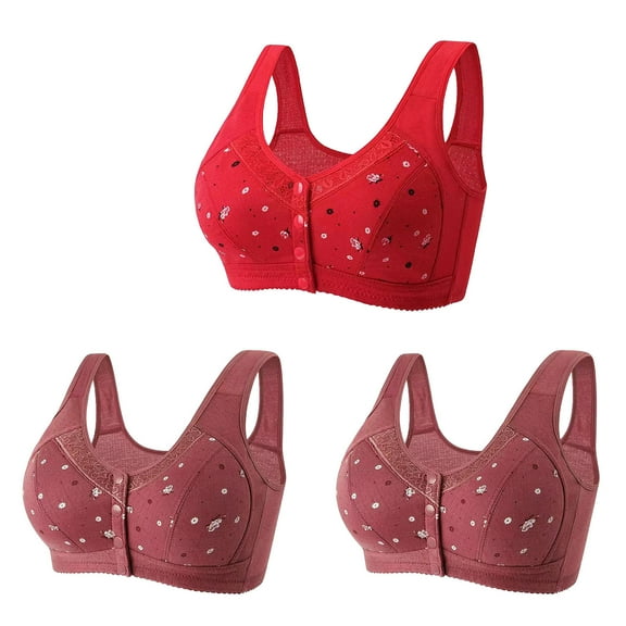 SHTXOZHI 3 Pack Front Closure Snap Bra for Women No Underwire Everyday Bras Push Up Support Bra Comfy Bralette