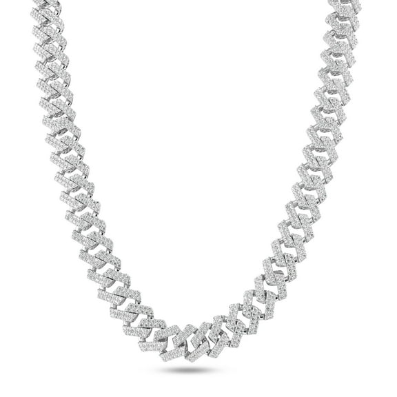 Rhodium Plated 925 Sterling Silver Encrusted Miami Cuban Link 10.2mm Chain 16" Jewelry Female Unisex