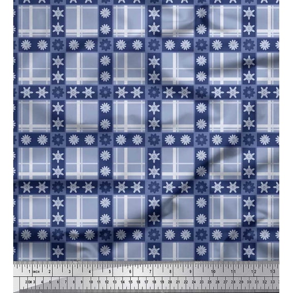 Soimoi Georgette Viscose Fabric Floral & Plaid Check Decor Fabric Printed Yard 42 Inch Wide
