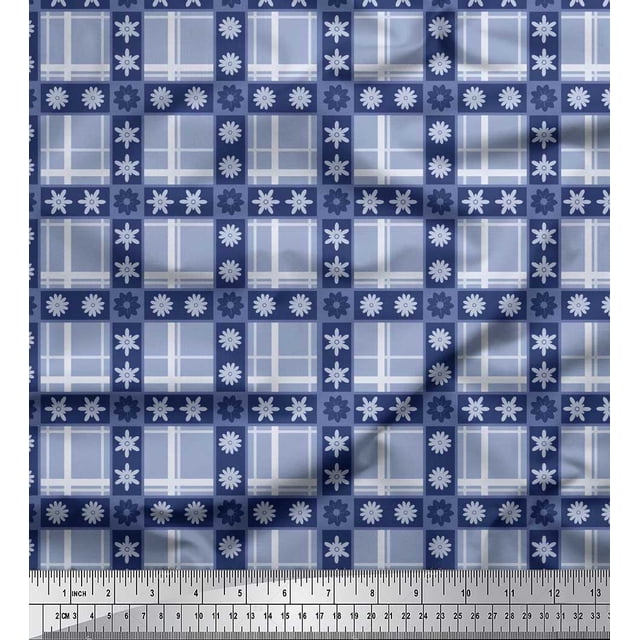 Soimoi Silk Fabric Floral & Plaid Check Print Sewing Fabric Yard 42 Inch Wide