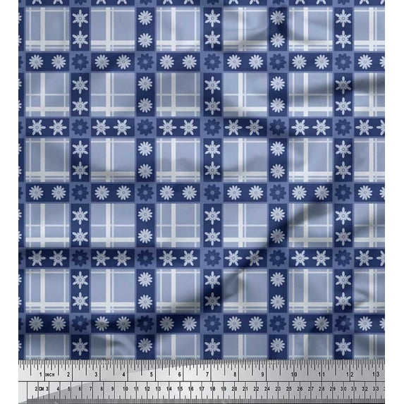 Soimoi Poly Georgette Fabric Floral & Plaid Check Print Fabric by Yard 52 Inch Wide
