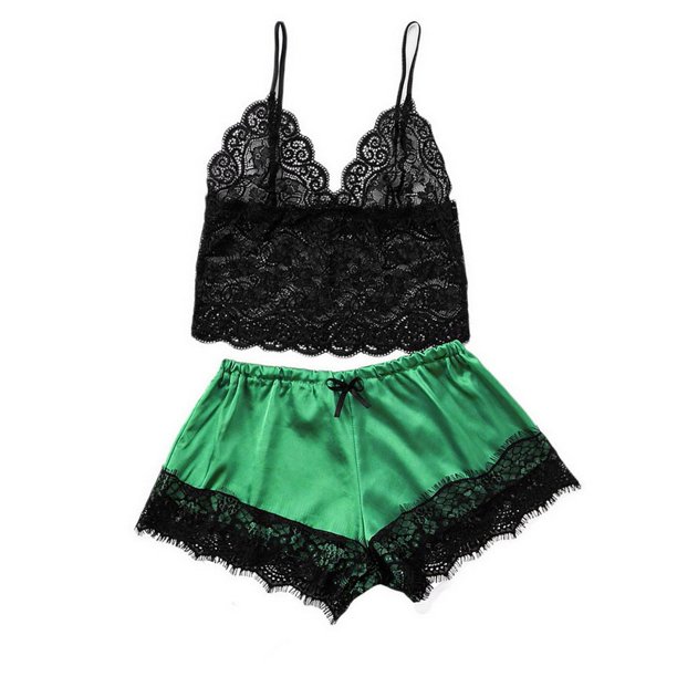 Women Sexy Lingerie Satin Lace V-Neck Shorts Set Sleepwear Women Sexy Sleeping Clothes Pajama For Women pangjing