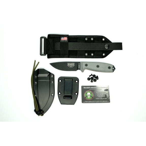 ESEE 3P-MB-B Black Full-Tang Fixed Blade Knife Micarta w/ Black MOLLE Sheath Knives