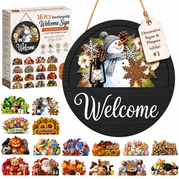 16Pcs Interchangeable Seasonal Welcome Sign 12 Inch Front Door Home Decor