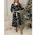 thumbnail image 2 of Penkiiy Christmas Printed Robe Bathrobe Women's Christmas Casual Breathable Hooded Long Sleeved Flannel Nightgown+Belt Black Nightgowns, 2 of 6