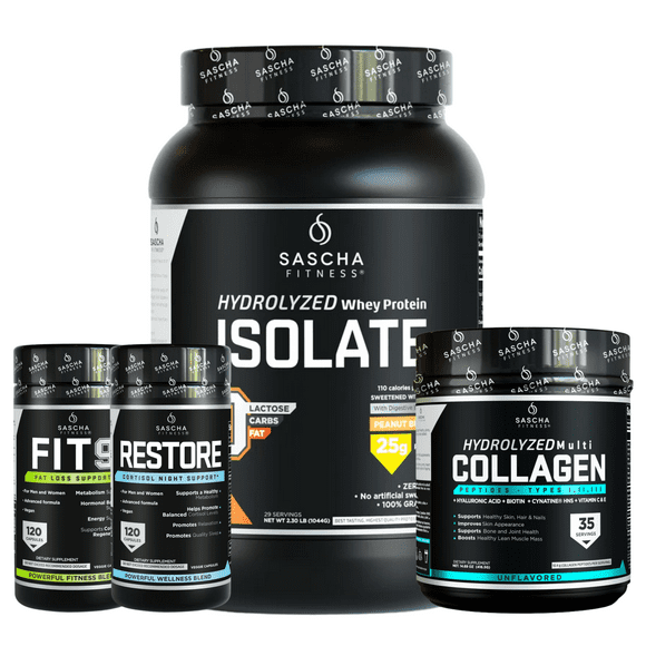 COMBO SASCHA FITNESS FIT 9/RESTORE/COLLAGENOSIN SABOR/PROTEINA ISO PEANUT BUTTER