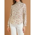 thumbnail image 5 of Unique Bargains Women's Smocked Ruffled Neck Long Sleeve Floral Vintage Top Blouse, 5 of 6