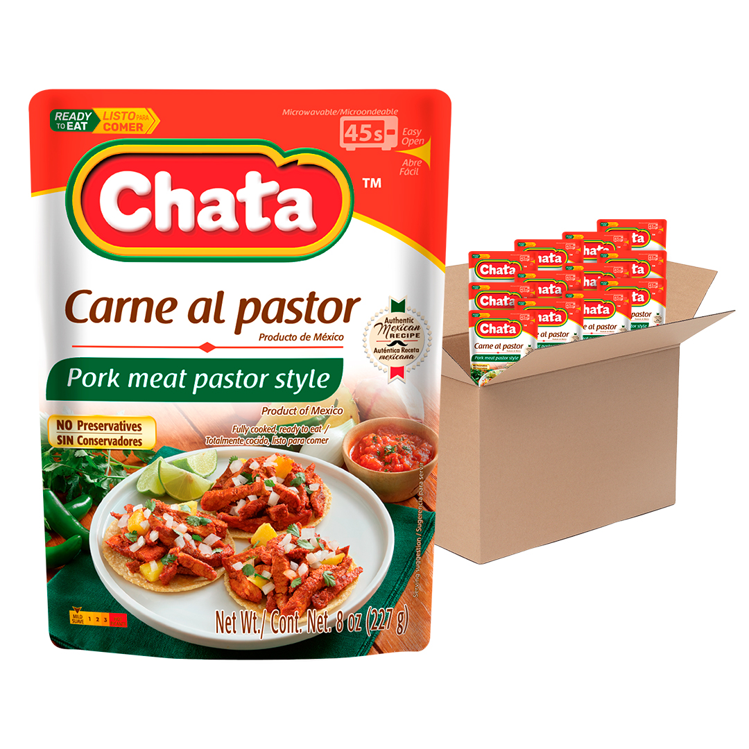 Chata Pork Meat Pastor Style Pouch, 12 Pack, 8 oz