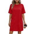 thumbnail image 3 of Womens Summer Dresses Solid Pocket Jumpsuit Casual Short Sleeve Round Neck Bandage Dress, 3 of 7