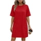 thumbnail image 3 of TaTaai Women's Solid Color Round Neck Short Sleeve Dress with Pockets Casual Fashion Comfortable Stretchy Fabric Midi Dress Soft Breathable for Spring Summer Daily Casual Wear Gift, 3 of 6