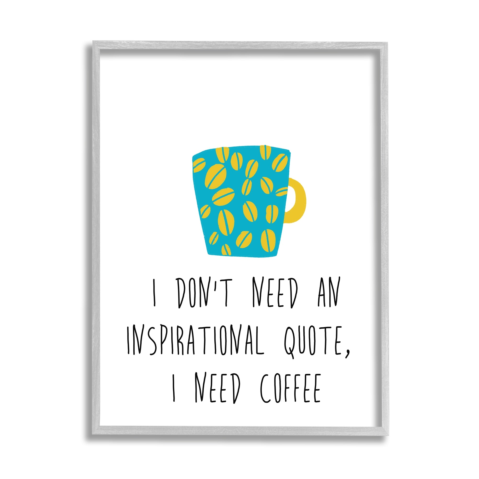 Stupell Industries Need Coffee Funny Bean Patterned Mug Typography Graphic Art Gray Framed Art Print Wall Art, Design by J. Weiss