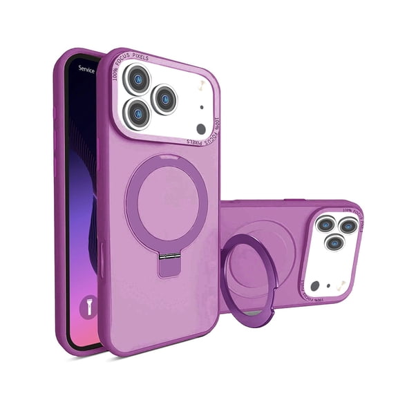 Shockproof Carbon Fiber Case with Metal Ring Stand for iPhone 17 Pro Max - Purple