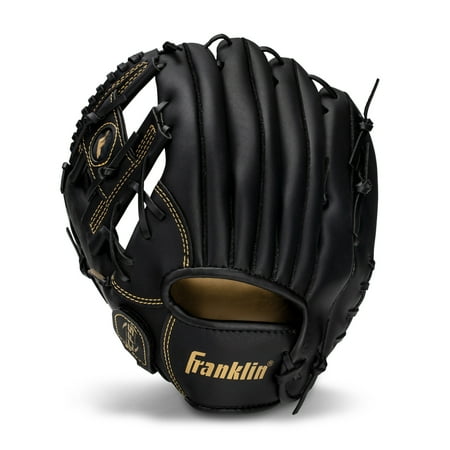 Franklin Sports Field Master Baseball + Softball Glove, 11 in, Black/Gold, Left Hand Throw
