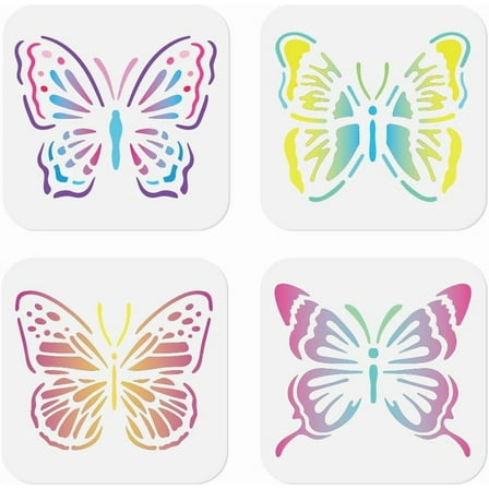 1 set 4 Pack Butterfly Animal Pattern Stencils for Painting on Wall 7.9 x 7.9 Inch Reusable Plastic Butterfly Stencil for Painting on Wood Fabric DIY Home Decor Craft Stencil