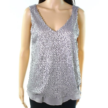 Eyeshadow Tops & Blouses - Silver Womens Large Sequin V-Neck Cami Top L ...