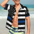 thumbnail image 7 of Gaeub Thin Blue Line Flag Print Men's Hawaiian Shirt,Button Down Short Sleeves Shirts,Tropical Beach Casual Button Down Shirts,3X-Large, 7 of 7