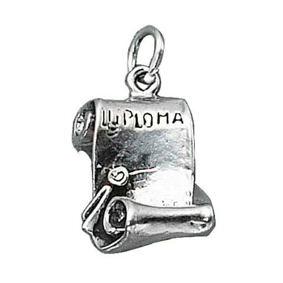 Sterling Silver 16" .8mm Box Chain Open Diploma Scroll Pendant Necklace