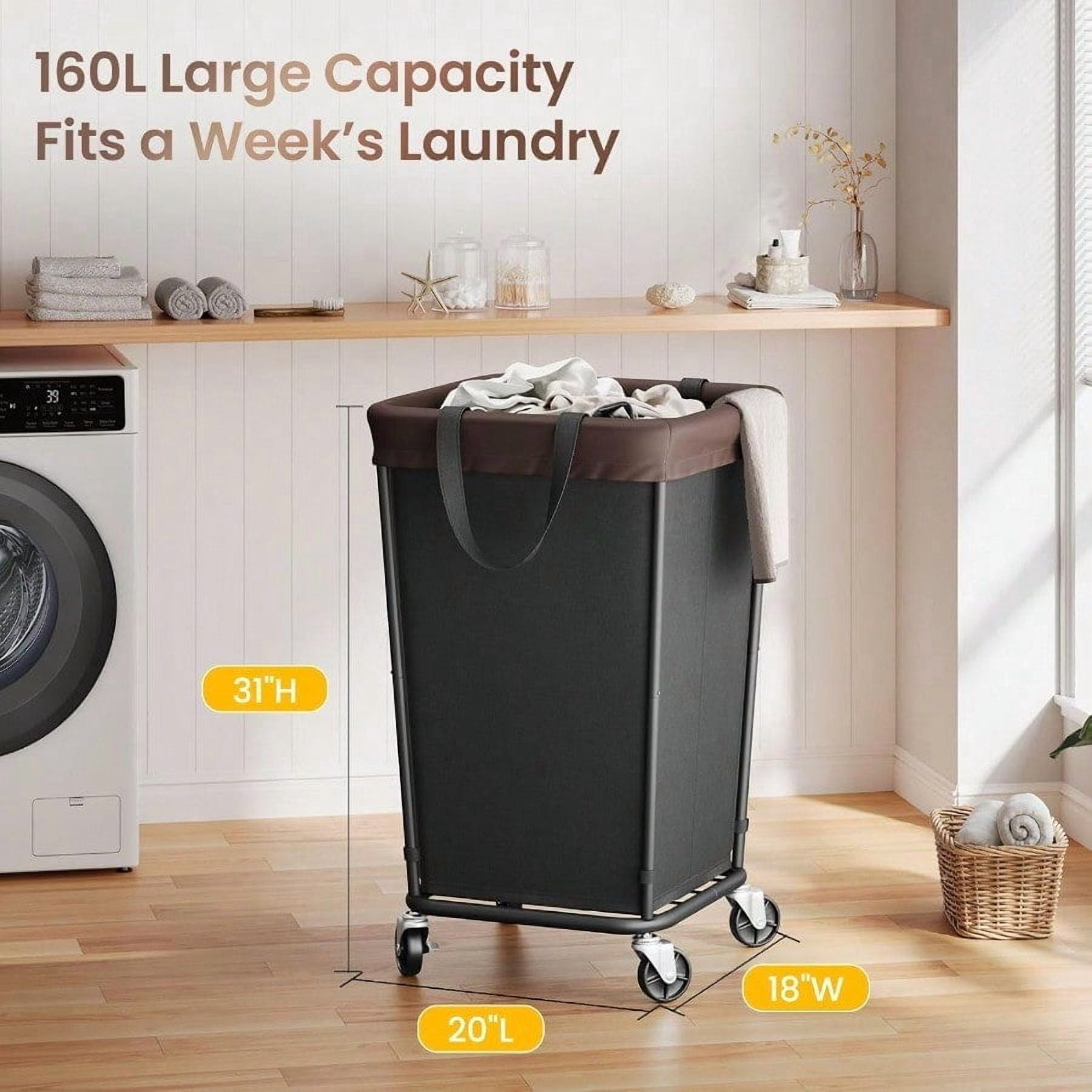 160L Laundry Basket With Wheels 2section Rolling Laundry Basket Large Laundry Hamper With Wheels Rolling Laundry Hamper Clothes Hamper For Home Bathrooms And Dorm Black