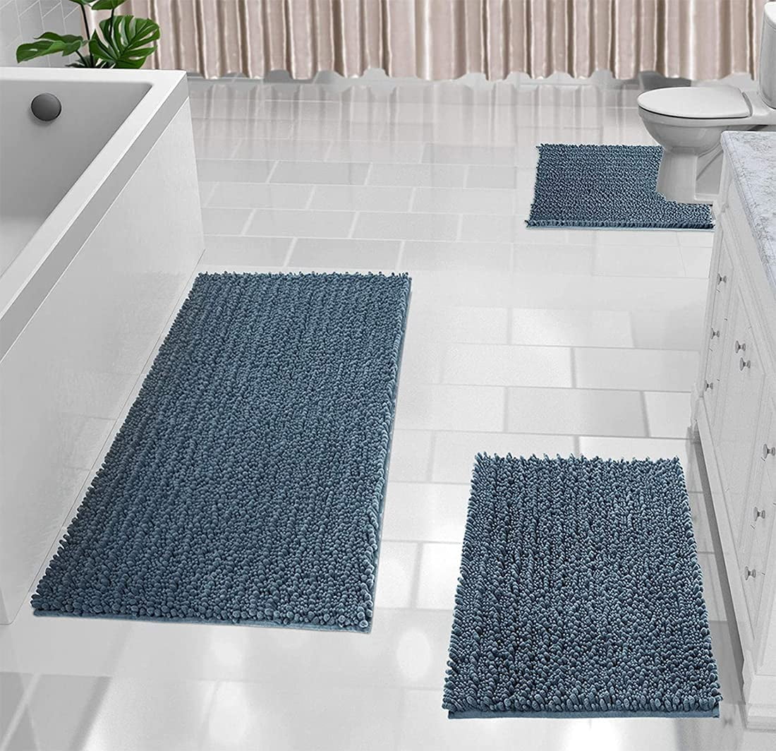 3 Piece Shaggy Chenille Bath Mat Sets, Extra Large Bathroom Mats 44