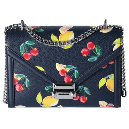 Save On Michael Kors Whitney Medium Flap Shoulder Bag Fruit Print Navy Multi! 2 Michael Kors Whitney Medium Flap Shoulder Bag Fruit Print Navy Multi