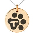 thumbnail image 1 of Stainless Steel Letter T Initial Cat Dog Paws Monogram Engraved Small Medallion Circle Charm Pendant Necklace, 1 of 1