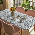 thumbnail image 3 of Vintage Floral Table Cloths for 3 Foot Rectangle Tables, Country Tie-dye Flowers Plants Blue Beige Patio Waterproof Elastic Fitted Tablecloths, Washable Rectangular Table Cover for Camping, 3 of 8