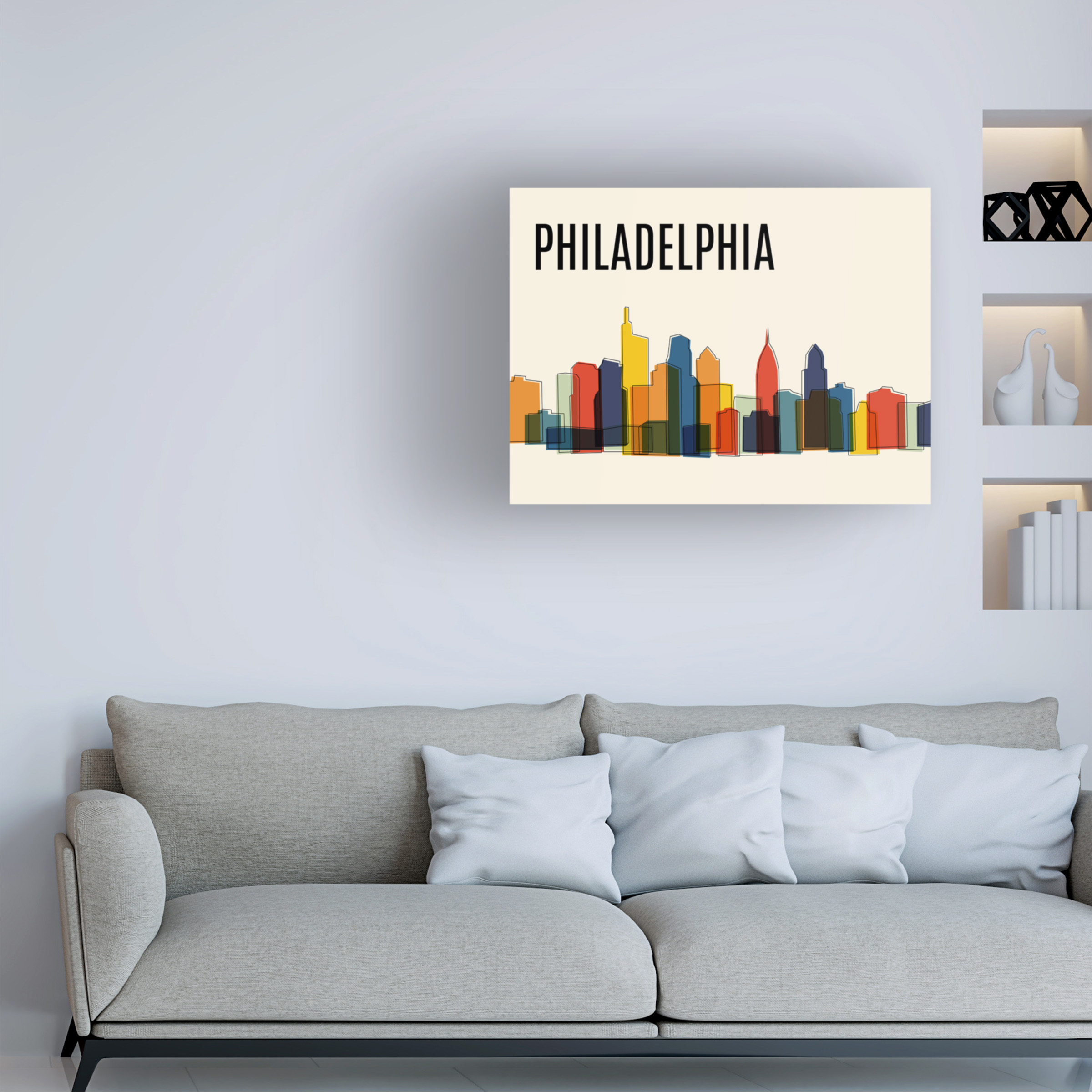 Canvas Wall Art - Tom Quartermaine 'Philadelphia Mid Century Modern Cityscape' Wall Art for Living Room, Bedroom, or Office DÃ©cor by Trademark Fine Art - 24 x 18 Inches